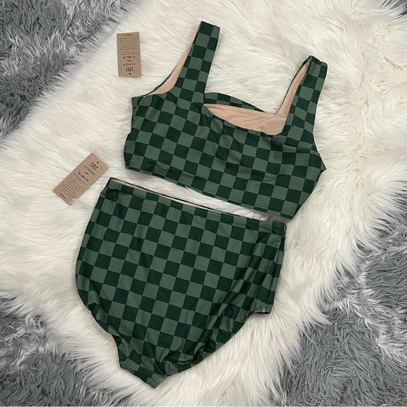 Albion Green Checkered High Waist Bikini Set M & L - Picture 14 of 14